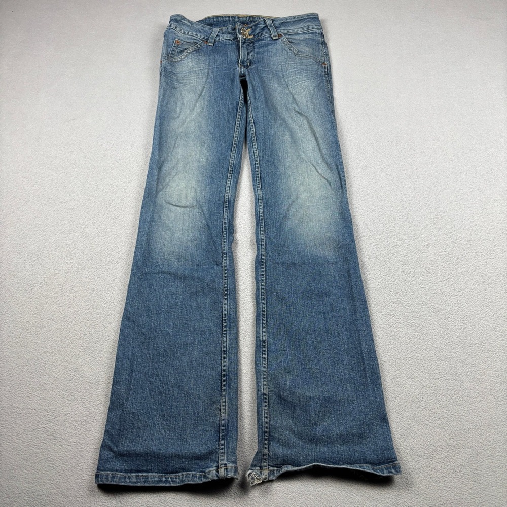 Hudson Womens Low Rise Flare Jeans 28x32 Medium Wash Distressed Blue Denim